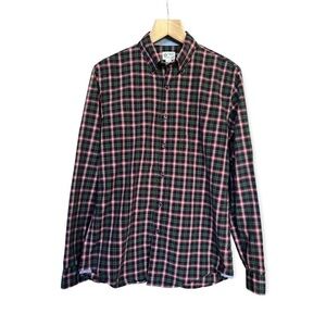 J. Crew Men’s Button Front Long Sleeve Red Green Blue Plaid Cotton Shirt, Medium
